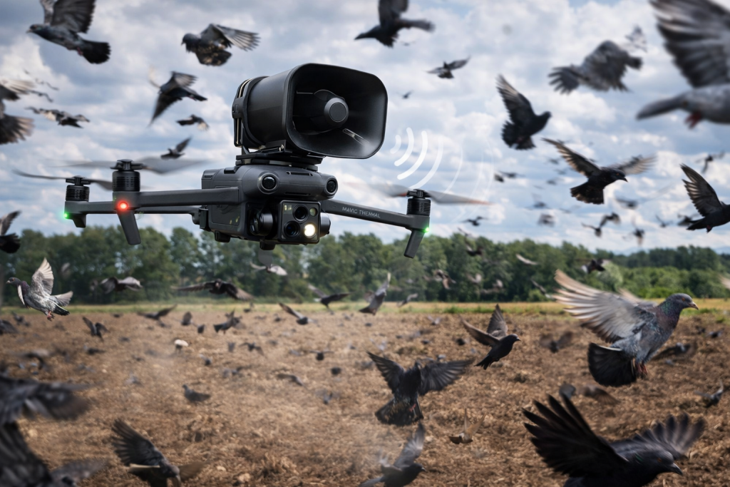 drone avec haut-parleur haute puissance pour l'effarouchement des oiseaux nuisibles